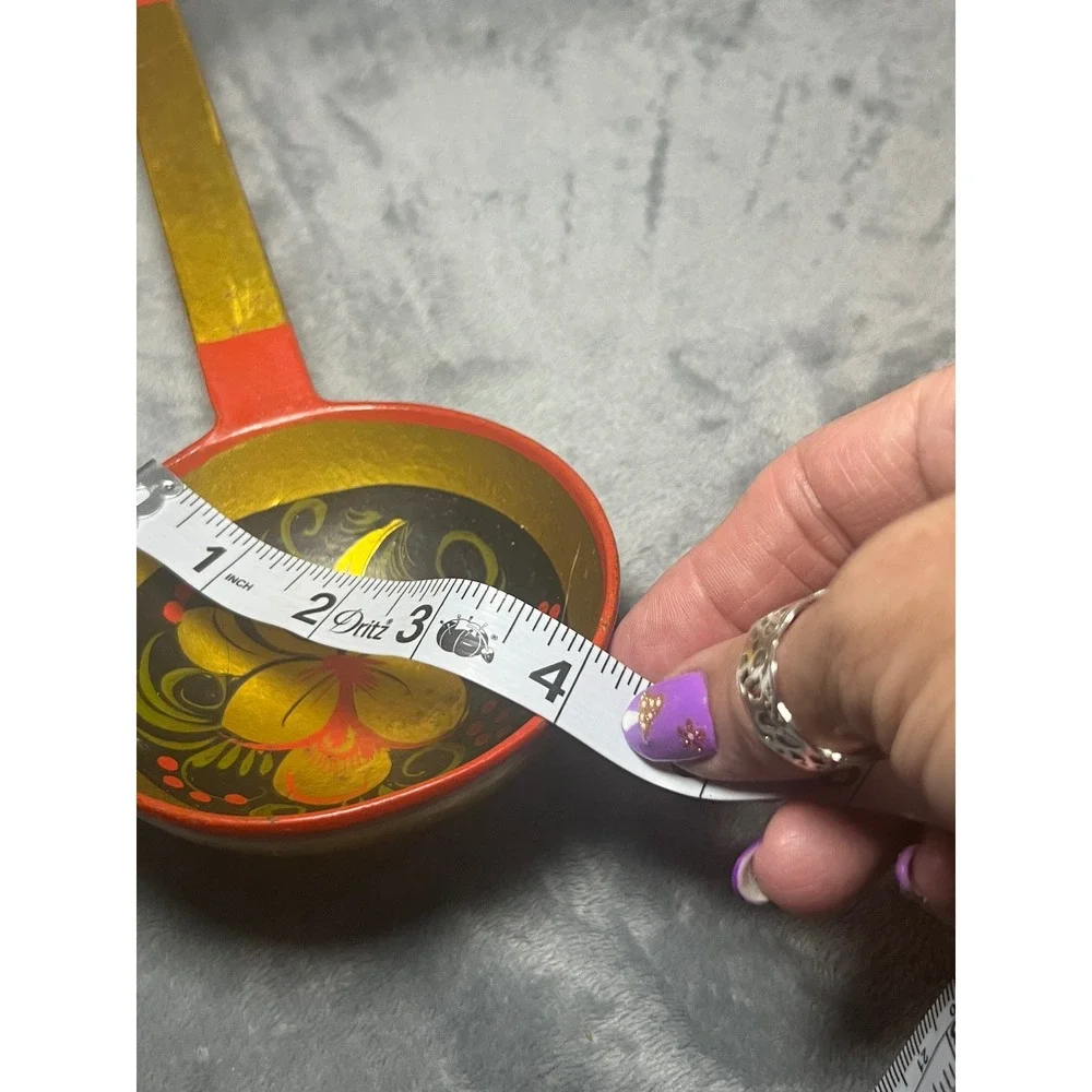 Vintage Hand Painted‎ Wooden Ladle Spoon Folk Art Floral Red Black 11in